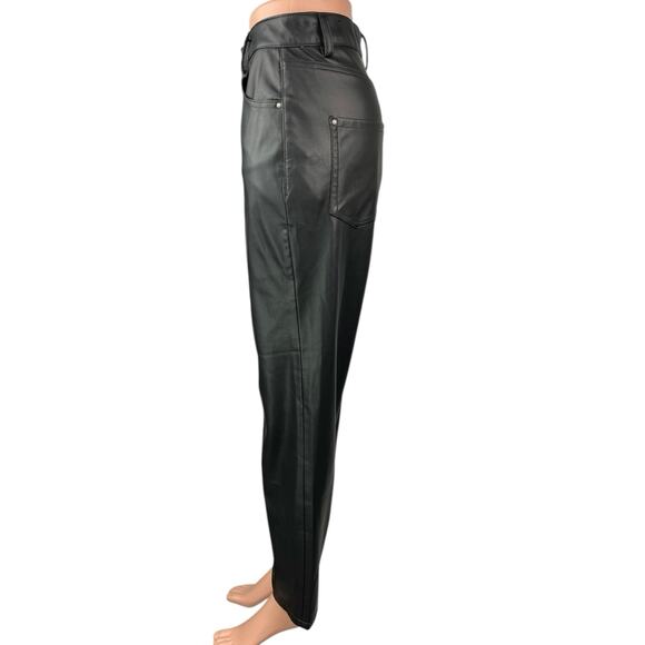 Zara Women's Black Faux Vegan Leather High Waist Straight Ankle Trousers Pants 4 - Picture 2 of 6